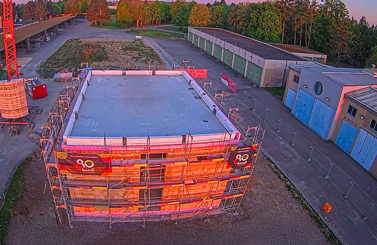 Der Rohbau für das neue Bauhofgebäude der Stadt Leipheim.